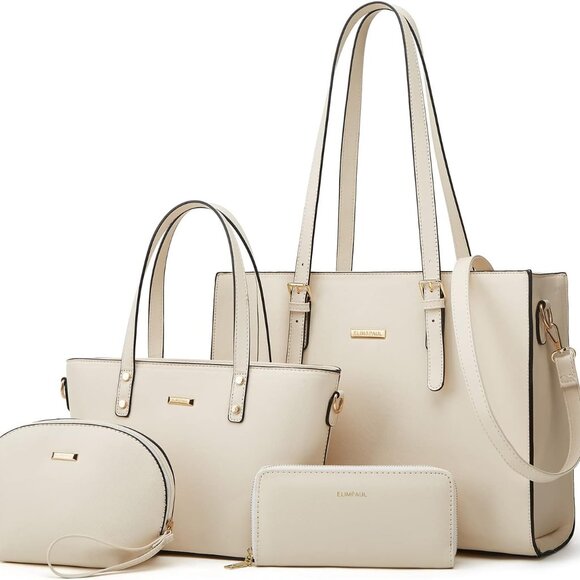 Women Synthetic Leather Handbag Set 4pcs Tote Shoulder Top Handle Purse - Picture 1 of 6